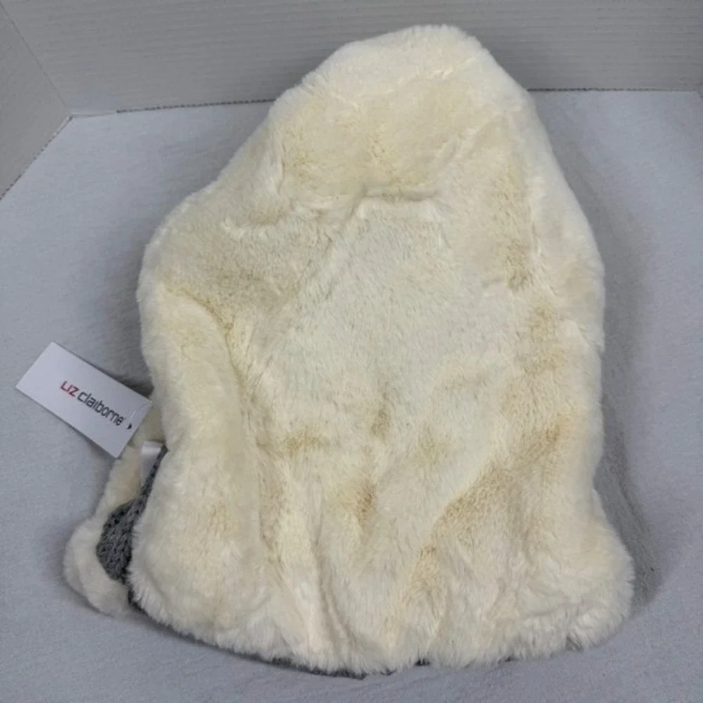 Liz Claiborne Infinity Scarf Gray Cable Knit Faux Fur Lined NWT Winter